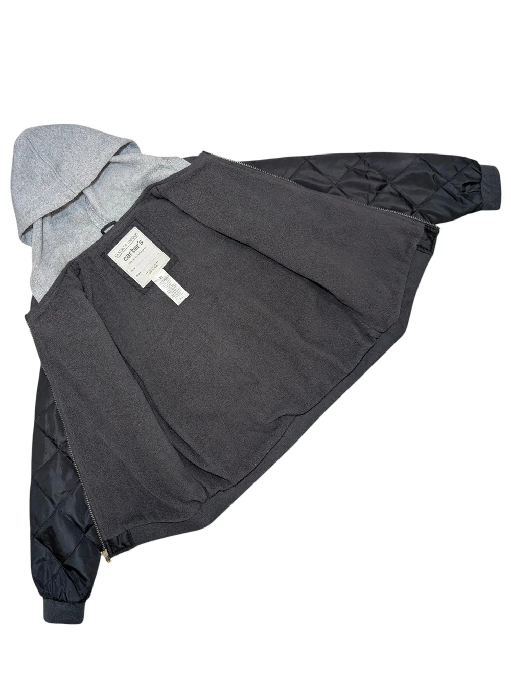 Carter's Kids 10 Gray Quilted Hooded Puffer Jacket Zup Up Fleece Lined